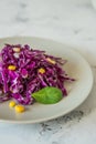 Fresh red cabbage salad with corn. Vegeterian and diet food Royalty Free Stock Photo