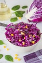 Fresh red cabbage salad with corn. Vegeterian and diet food Royalty Free Stock Photo