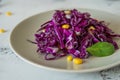 Fresh red cabbage salad with corn. Vegeterian and diet food Royalty Free Stock Photo