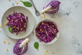 Fresh red cabbage salad with corn. Vegeterian and diet food, top Royalty Free Stock Photo