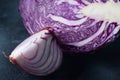 Fresh red cabbage and sliced red onion Royalty Free Stock Photo