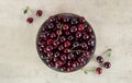 Fresh red cherries on beige background. Top view Royalty Free Stock Photo