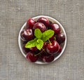 Fresh red cherries. Cherries in a bowl. Background of berries. Ripe cherry on rustic background. Various fresh summer fruits. Royalty Free Stock Photo