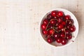 Fresh red cherries in bowl