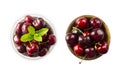 Fresh red cherries isolated on white background. Cherries in a bowl on white. Royalty Free Stock Photo