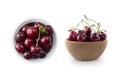 Fresh red cherries lay on white isolated background with copy space. Cherries in a bowl. Background of cherries. Ripe cherry on a Royalty Free Stock Photo