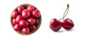 Fresh red cherry isolated on white. Cherry fruit with copy space for text. Sweet cherry isolated on white background cutout.Fresh Royalty Free Stock Photo
