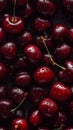 Fresh red cherry with water drops seamless closeup background and texture, neural network generated image