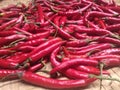 Fresh red chili Capsicum annuum L. on woven bamboo background