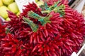 Fresh red chilies on display on a market in Italy