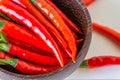 fresh red chilli with wooden bowl Royalty Free Stock Photo