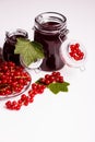 Fresh red currants and jam on a white background Royalty Free Stock Photo