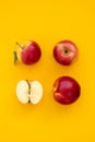 Fresh red Gala apples on yellow background. Top view. Flat lay Royalty Free Stock Photo
