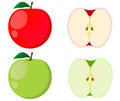 Fresh red and green apple. Isolated icons. Half and whole apple on white background. Flat fruits. Vector illustration Royalty Free Stock Photo
