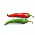 fresh red and green chilly on white background