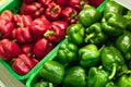 Fresh red and green organic sweet bell peppers on the farmer market on a tropical island Bali, Indonesia. Organic Royalty Free Stock Photo