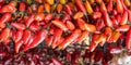 Fresh Red hot chilli peppers pattern texture background. Close up. A backdrop of Red hot chilli peppers Royalty Free Stock Photo