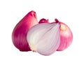 Fresh red onion bulbs with half isolated on white background with clipping path Royalty Free Stock Photo