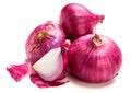 The Fresh red onion sliced bulb and onion peel isolated on white Royalty Free Stock Photo