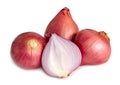 Fresh red onions with half isolated on white background with clipping path Royalty Free Stock Photo