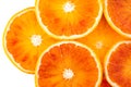 Fresh red orange slice isolated on white background. Macro. Citrus sinensis cut. Creative summer background Royalty Free Stock Photo
