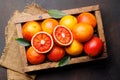 Fresh Red Oranges in Wooden Crate Royalty Free Stock Photo