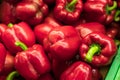 Fresh red organic sweet bell peppers on the farmer market on a tropical island Bali, Indonesia. Organic background. Royalty Free Stock Photo