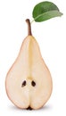 Fresh red pears cut in half with leaf Royalty Free Stock Photo