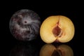 Fresh red plum isolated on black glass Royalty Free Stock Photo