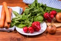 Fresh red radishes on wooden table Royalty Free Stock Photo