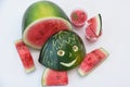 Fresh red ripe slices of kiran fruit Indian watermelon