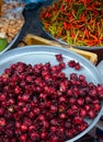 Fresh red Roselle fruit sell at local vegetable shop at Kim Yong market, Hat Yai - Songkhla - Thailand Royalty Free Stock Photo