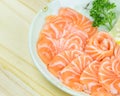 Fresh red salmon texture in the restaurant Royalty Free Stock Photo