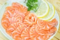 Fresh red salmon texture in the restaurant Royalty Free Stock Photo