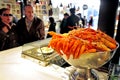 Fresh red shrimps Sea food on display in Madrid Food Market Royalty Free Stock Photo