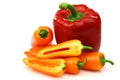 A fresh red and some orange peppers Royalty Free Stock Photo