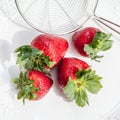 Fresh red strawberries on a colander Royalty Free Stock Photo