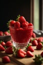 Fresh red strawberry juice in glass on black background Royalty Free Stock Photo