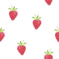 Fresh red strawberry seamless pattern. Hand drawn watercolor background.  Image of a summer berries. For print textile, fabric, wa Royalty Free Stock Photo