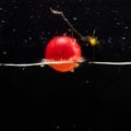 Fresh red tomato falling into water with water splash and air bubbles isolated on black background Royalty Free Stock Photo