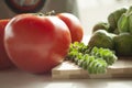 The Fresh Red Tomato With Origano For Greek Salat, Healthy Raw Food Royalty Free Stock Photo