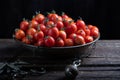 Fresh Red tomatoes box on wooden table Royalty Free Stock Photo