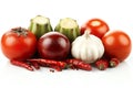 Fresh Red Tomatoes Garlic Chilies and Green Vegetables for Cooking Royalty Free Stock Photo