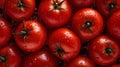 Fresh red tomatoes with water drops background. Vegetables backdrop. Generative AI