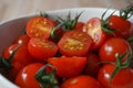 Fresh red tomatos in a white bowl Royalty Free Stock Photo