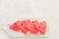 Fresh red watermelon slices White concrete background S Royalty Free Stock Photo