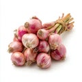 Fresh red and white shallots bundle with roots isolated on white Royalty Free Stock Photo