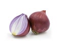 Fresh red whole and sliced onions isolated on white background. Royalty Free Stock Photo