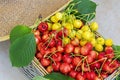 fresh red and yellow cherries