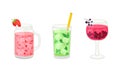 Fresh Refreshing Summer Cocktails with Ice Cubes and Sliced Fruits and Berries in Glass and Jar with Straw Vector Set Royalty Free Stock Photo